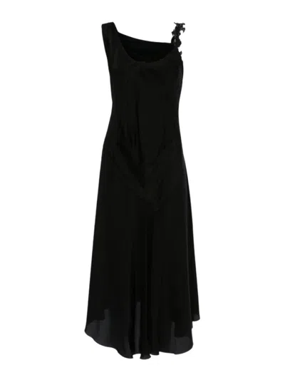 Victoria Beckham Asymmetric Neckline Sleeveless Midi Dress Draped In Black