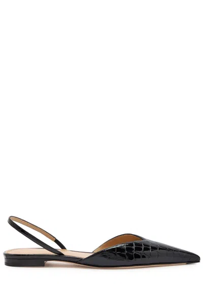 Victoria Beckham Victoria Angle Crocodile-effect Patent Leather Slingback Flats In Black