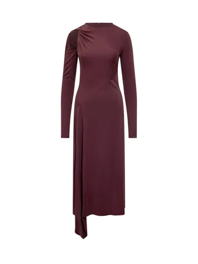 Victoria Beckham Twist Armhole Detail Midi Dress In Brown