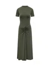 Victoria Beckham Womens Oregano Ruched Short-sleeves Stretch-woven Midi Dress In Green