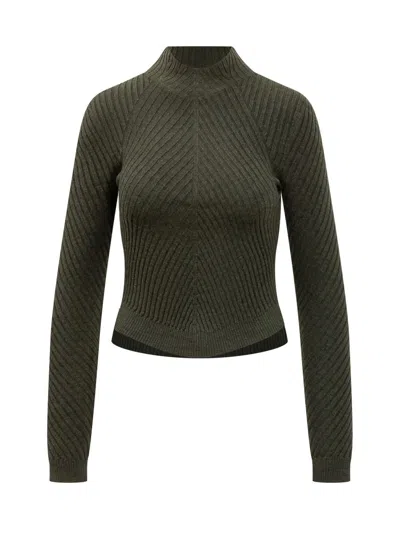 Victoria Beckham Ribbed Knit Sweater In Green