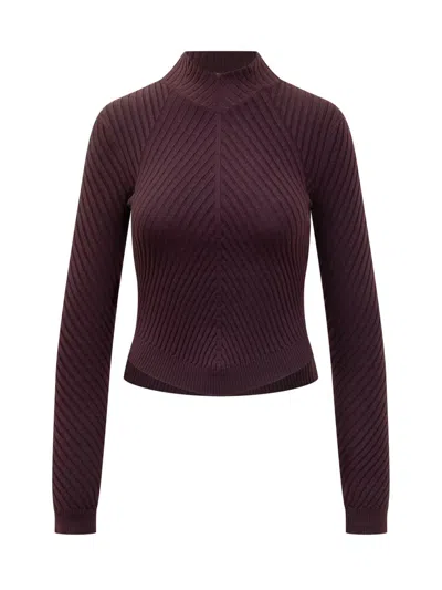 Victoria Beckham Ribbed Knit Sweater In Burgundy