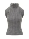 Victoria Beckham Draped Ribbed-knit Wool-blend Top In Gray