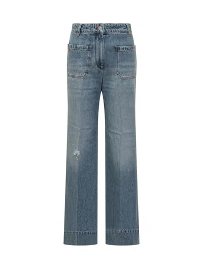 Victoria Beckham Wide Leg Jeans In Vintage Denim In Blue