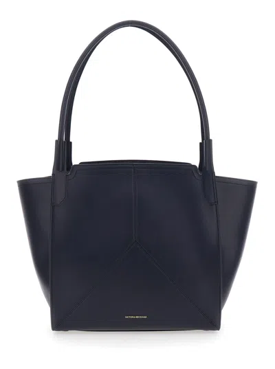 Victoria Beckham Victoria Small Blue Tote Bag With Embossed Logo Lettering On The Front In Leather Woman