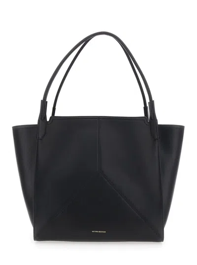 VICTORIA BECKHAM 'VICTORIA' BLACK HANDBAG WITH V STITCHING ON THE FRONT AND EMBOSSED LOGO LETTERING ON THE FRONT IN L