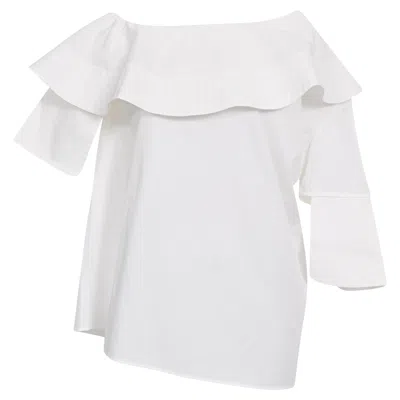 Victoria Beckham Victoria  Off-shoulder Ruffle Blouse In White Cotton