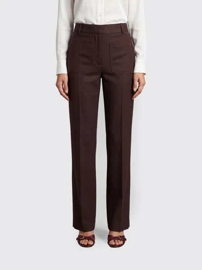 Victoria Beckham Refined Burgundy Wool Blend Flared Trousers In Brown