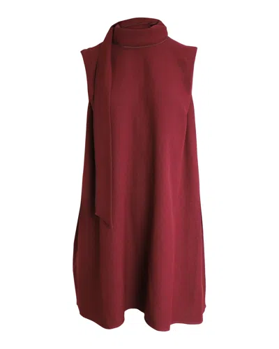 Victoria Beckham Victoria  Tie-neck Sleeveless Flared Mini Dress In Maroon Polyester In Burgundy