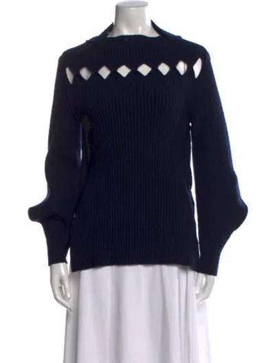 Pre-owned Victoria Beckham Virgin Wool Crew Neck Sweater In Blue