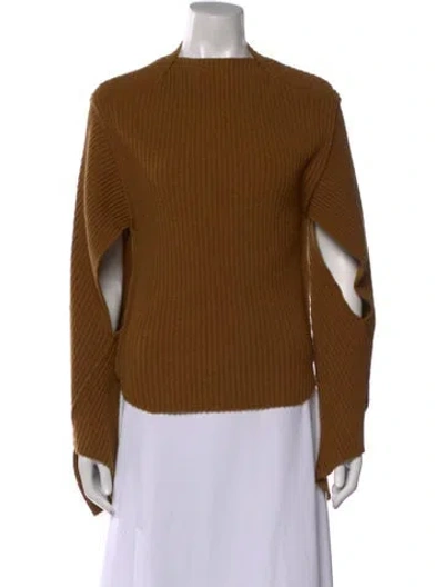 Pre-owned Victoria Beckham Virgin Wool Crew Neck Sweater In Brown