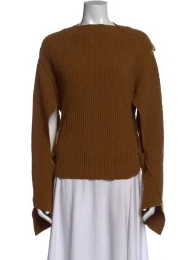 Pre-owned Victoria Beckham Virgin Wool Crew Neck Sweater In Brown