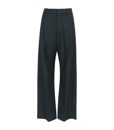 Victoria Beckham Ethel Pleated Virgin-wool Trousers In Green