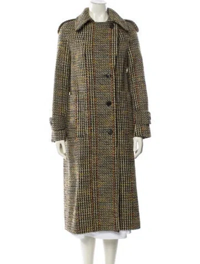 Pre-owned Victoria Beckham Virgin Wool Houndstooth Print Fur Coat In Black