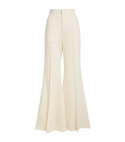 Victoria Beckham Virgin Wool Kick Trousers In Ivory