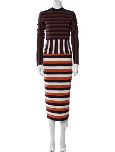 Pre-owned Victoria Beckham Virgin Wool Long Dress In Brown