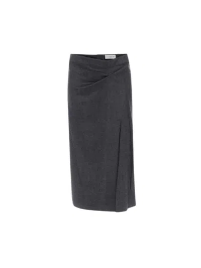 Victoria Beckham Virgin Wool Midi Skirt In Gray
