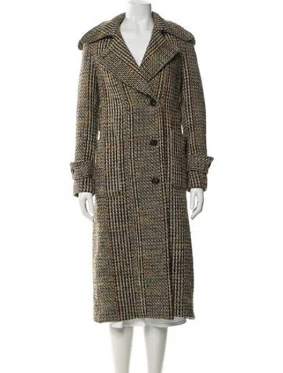 Pre-owned Victoria Beckham Virgin Wool Plaid Print Fur Coat In Black