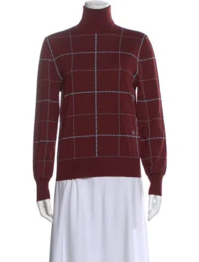 Pre-owned Victoria Beckham Virgin Wool Plaid Print Sweater In Brown