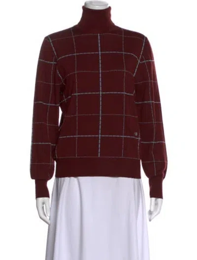 Pre-owned Victoria Beckham Virgin Wool Plaid Print Top In Burgundy