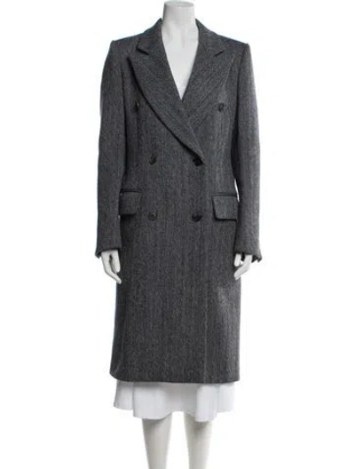 Pre-owned Victoria Beckham Virgin Wool Tweed Pattern Peacoat In Blue