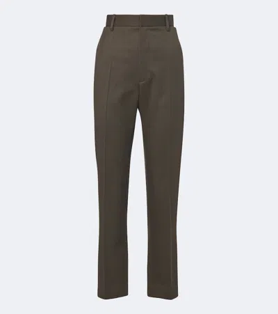 Victoria Beckham Virgin Wool Twill Straight Pants In Green