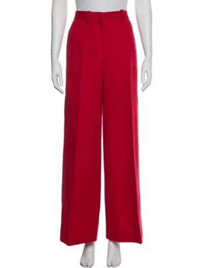Pre-owned Victoria Beckham Virgin Wool Wide Leg Pants In Red