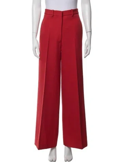 Pre-owned Victoria Beckham Virgin Wool Wide Leg Pants In Red
