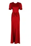 Victoria Beckham Womens Gathered Draped-sleeve Satin Maxi Dress Rose In Red