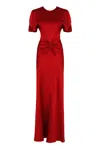 Victoria Beckham Womens Gathered Draped-sleeve Satin Maxi Dress Rose In Red