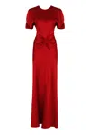 Victoria Beckham Womens Gathered Draped-sleeve Satin Maxi Dress Rose In Red