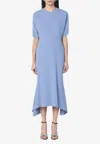 Victoria Beckham Womens Flared Short-sleeves Stretch-woven Blend Midi Dress Bluebell In Blue