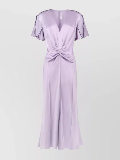 Victoria Beckham Viscose Dress With Flared Hem And Twist Front In Purple