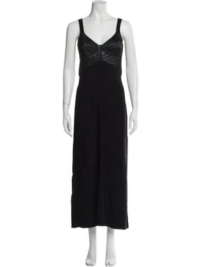 Pre-owned Victoria Beckham V-neck Long Dress In Black