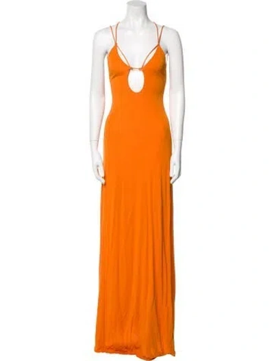 Pre-owned Victoria Beckham V-neck Long Dress In Orange