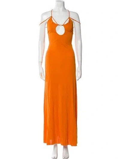 Pre-owned Victoria Beckham V-neck Long Dress In Orange