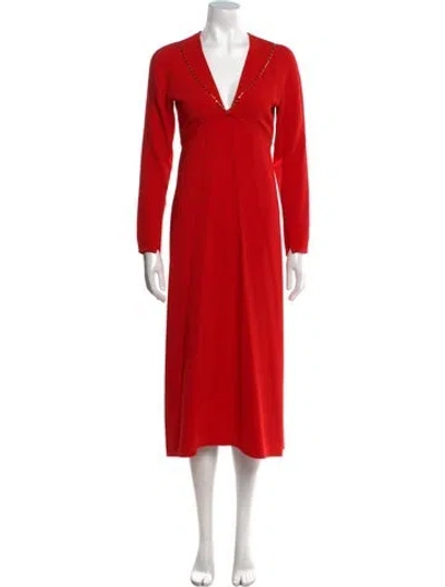 Pre-owned Victoria Beckham V-neck Long Dress In Red