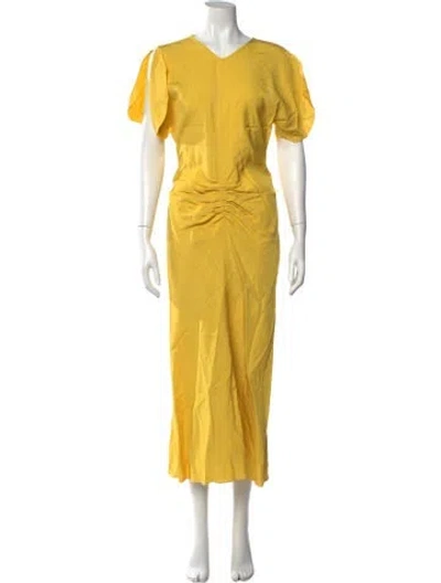 Pre-owned Victoria Beckham V-neck Long Dress In Yellow