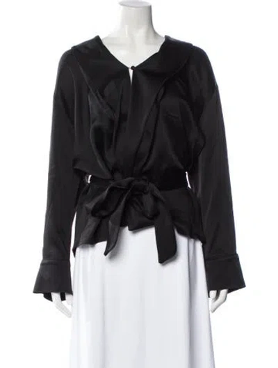 Pre-owned Victoria Beckham V-neck Long Sleeve Blouse In Black