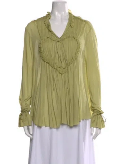 Pre-owned Victoria Beckham V-neck Long Sleeve Blouse In Green