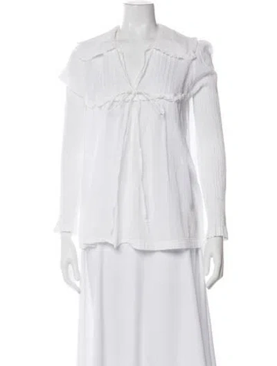 Pre-owned Victoria Beckham V-neck Long Sleeve Blouse In White