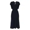 Victoria Beckham Womens Black Blouson-sleeve Fluid-cady Midi Dress In Black
