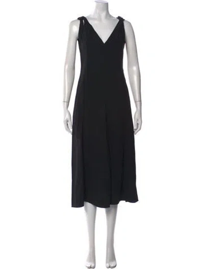 Pre-owned Victoria Beckham V-neck Midi Length Dress In Black