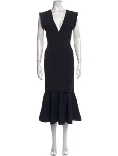 Pre-owned Victoria Beckham V-neck Midi Length Dress In Black