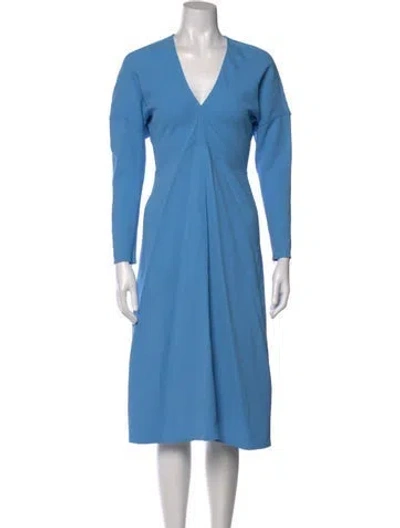 Pre-owned Victoria Beckham V-neck Midi Length Dress In Blue