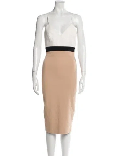 Pre-owned Victoria Beckham V-neck Midi Length Dress In Neutral