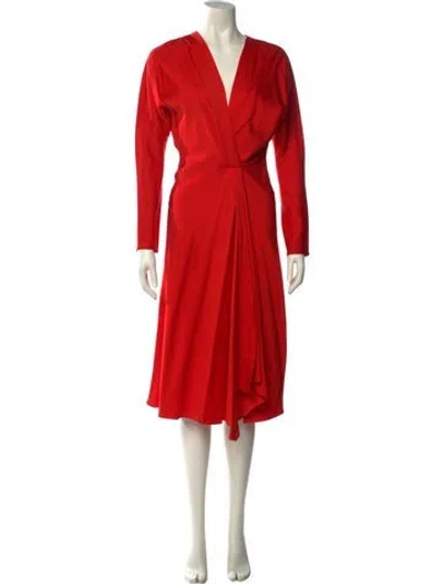 Pre-owned Victoria Beckham V-neck Midi Length Dress In Orange