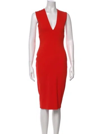Pre-owned Victoria Beckham V-neck Midi Length Dress In Orange
