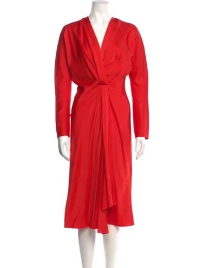 Pre-owned Victoria Beckham V-neck Midi Length Dress In Red