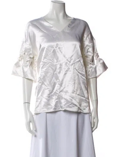 Pre-owned Victoria Beckham V-neck Short Sleeve Top In White